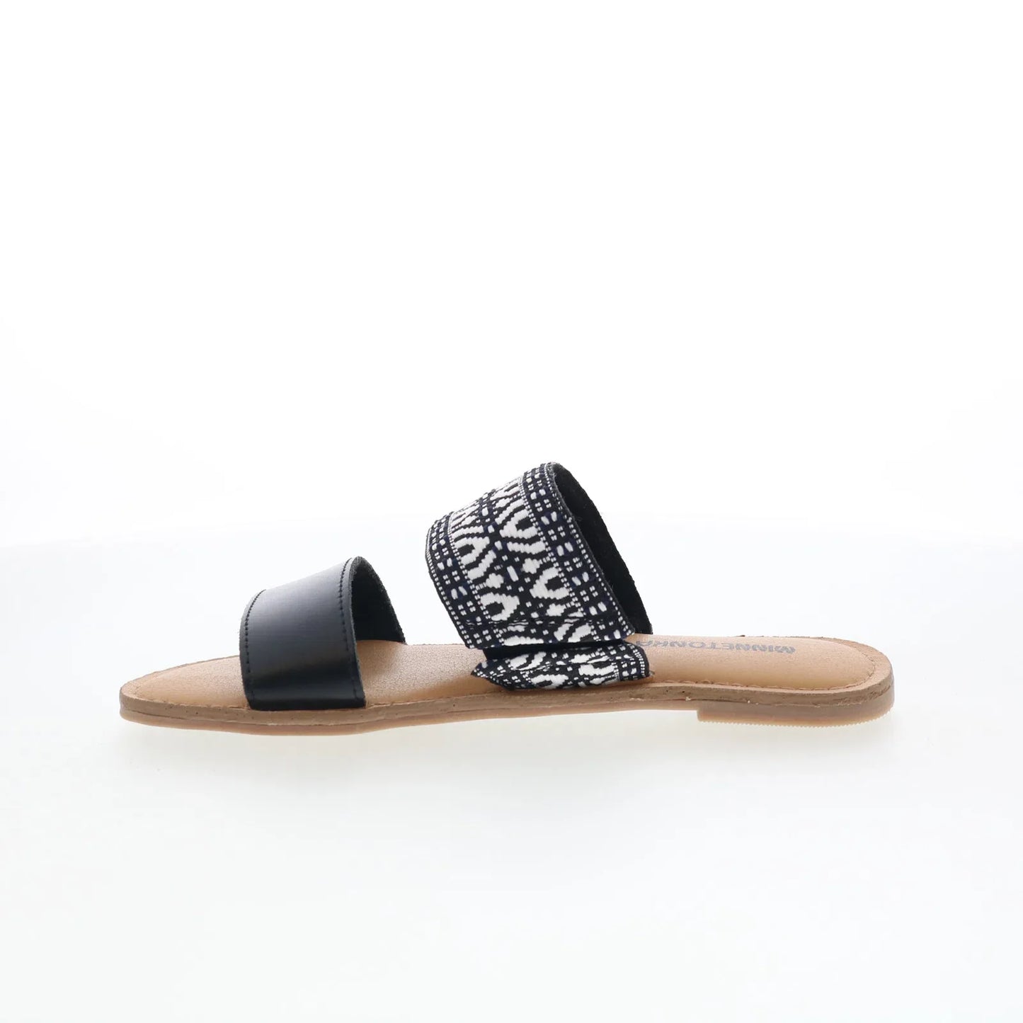 Minnetonka Franky 5918963 Womens Black Leather Slides Sandals Shoes