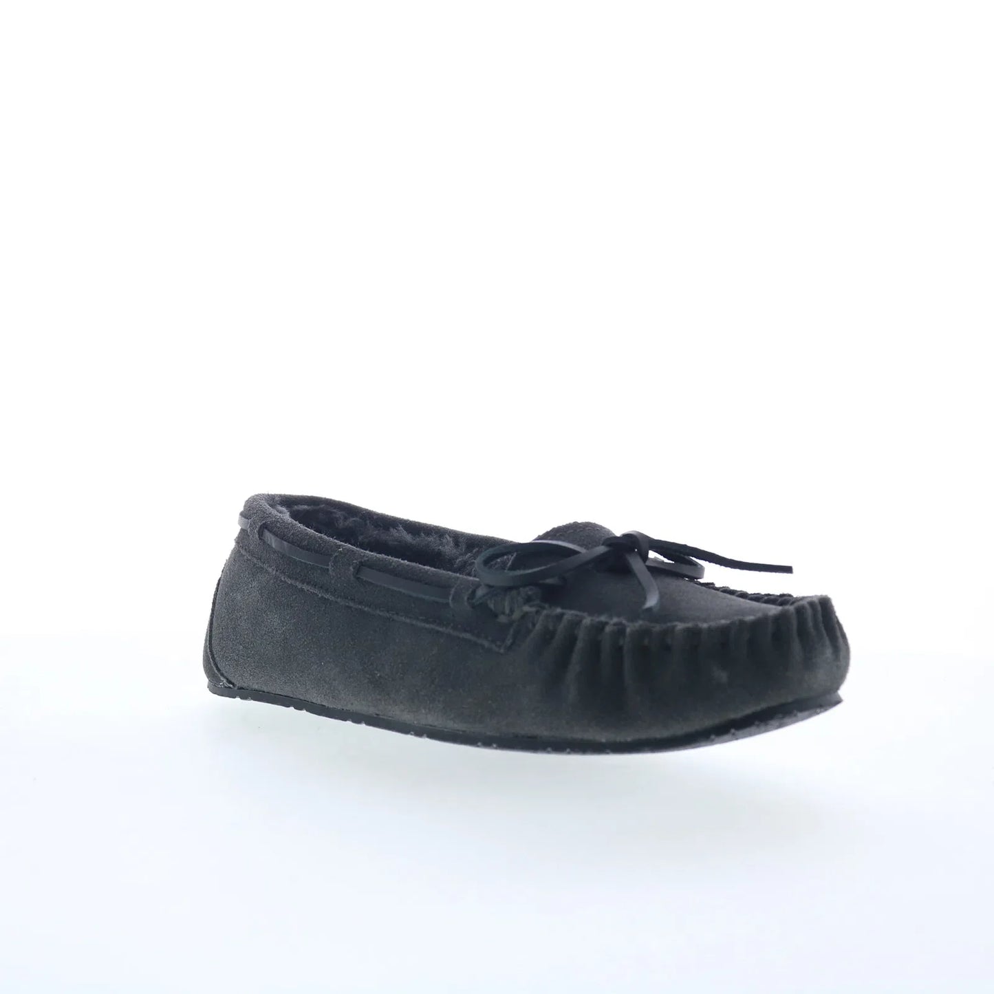 Minnetonka Junior Trapper 4034 Womens Black Suede Loafer Slippers Shoes
