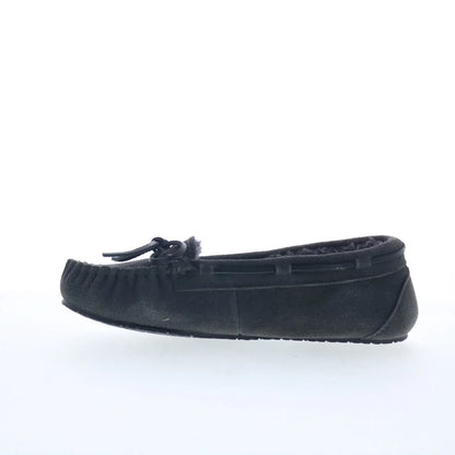 Minnetonka Junior Trapper 4034 Womens Black Suede Loafer Slippers Shoes