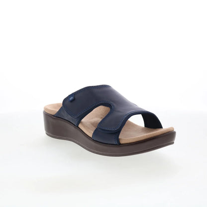 Spenco Karla Wedge SP1082PEA Womens Blue Leather Slides Sandals Shoes