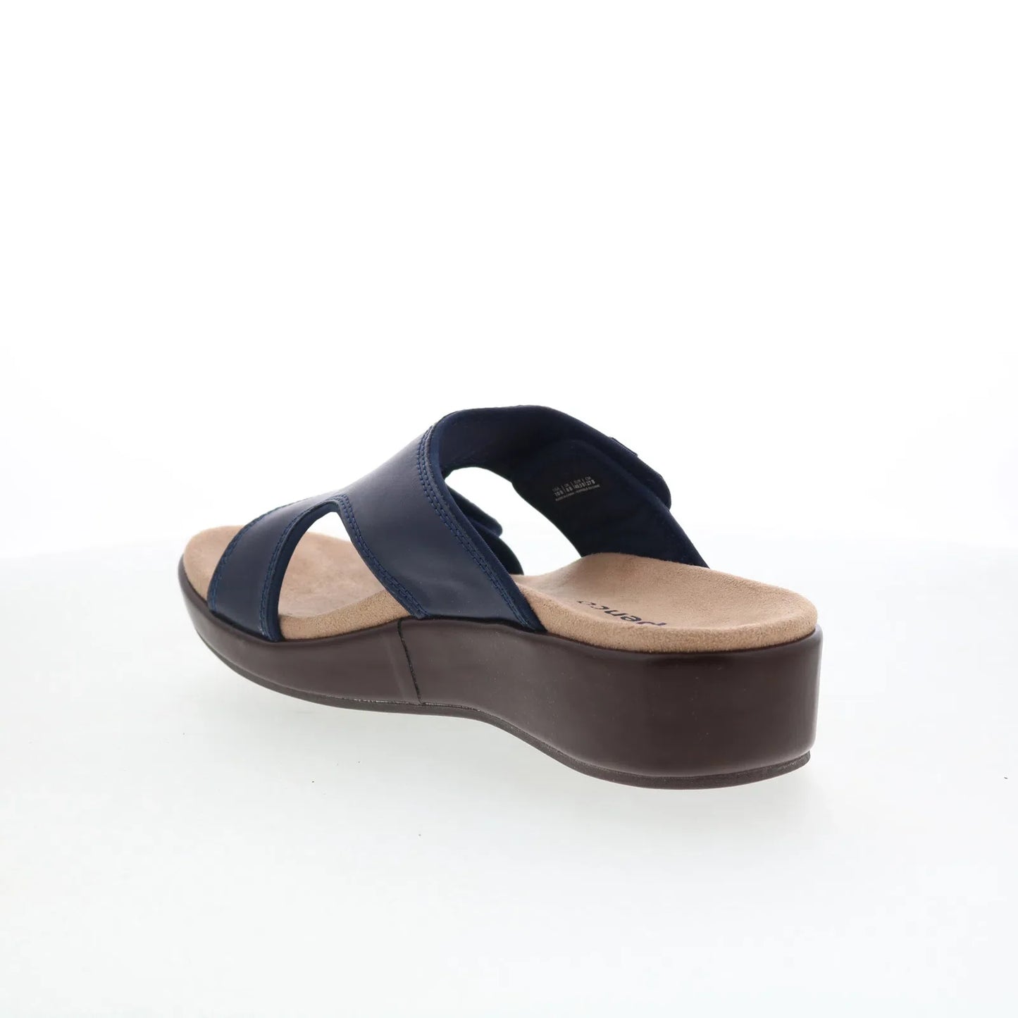 Spenco Karla Wedge SP1082PEA Womens Blue Leather Slides Sandals Shoes