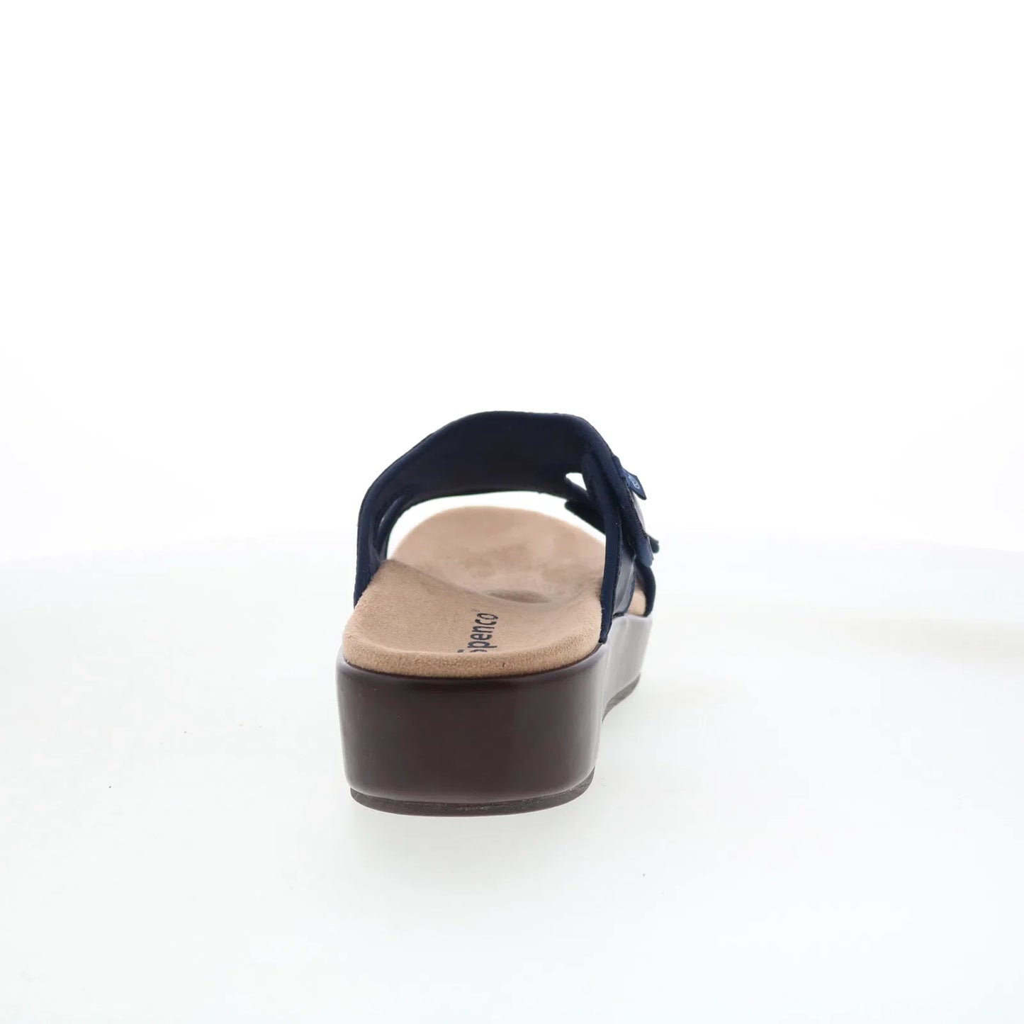 Spenco Karla Wedge SP1082PEA Womens Blue Leather Slides Sandals Shoes