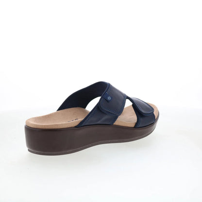 Spenco Karla Wedge SP1082PEA Womens Blue Leather Slides Sandals Shoes