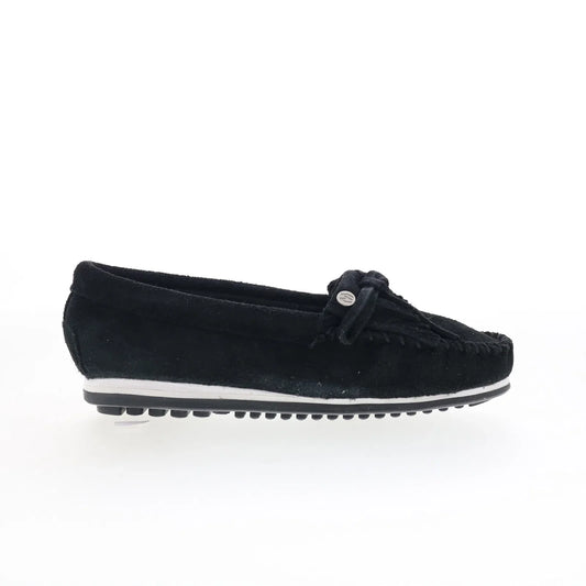 Minnetonka Kilty Plus 4300W Womens Black Wide Suede Loafer Flats Shoes