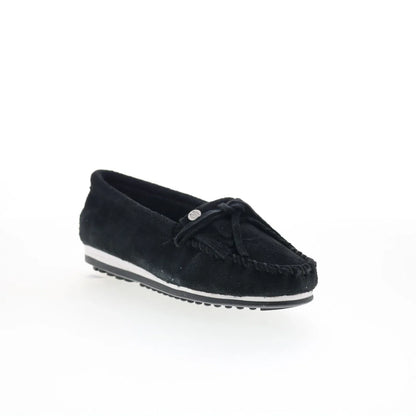 Minnetonka Kilty Plus 4300W Womens Black Wide Suede Loafer Flats Shoes