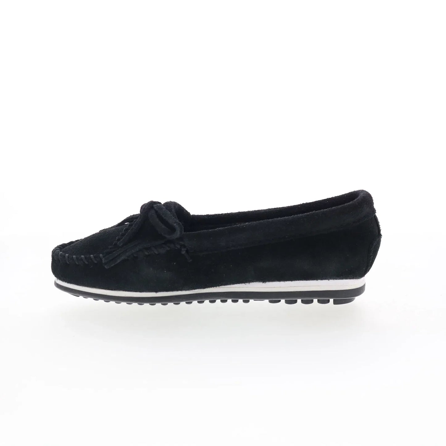 Minnetonka Kilty Plus 4300W Womens Black Wide Suede Loafer Flats Shoes