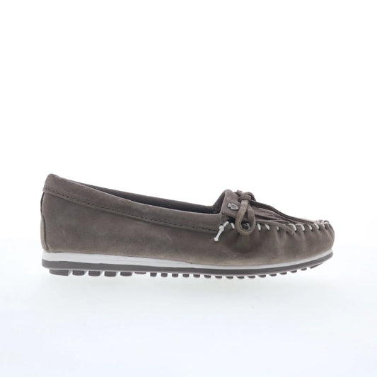 Minnetonka Kilty Plus 4301 Womens Gray Suede Slip On Loafer Flats Shoes