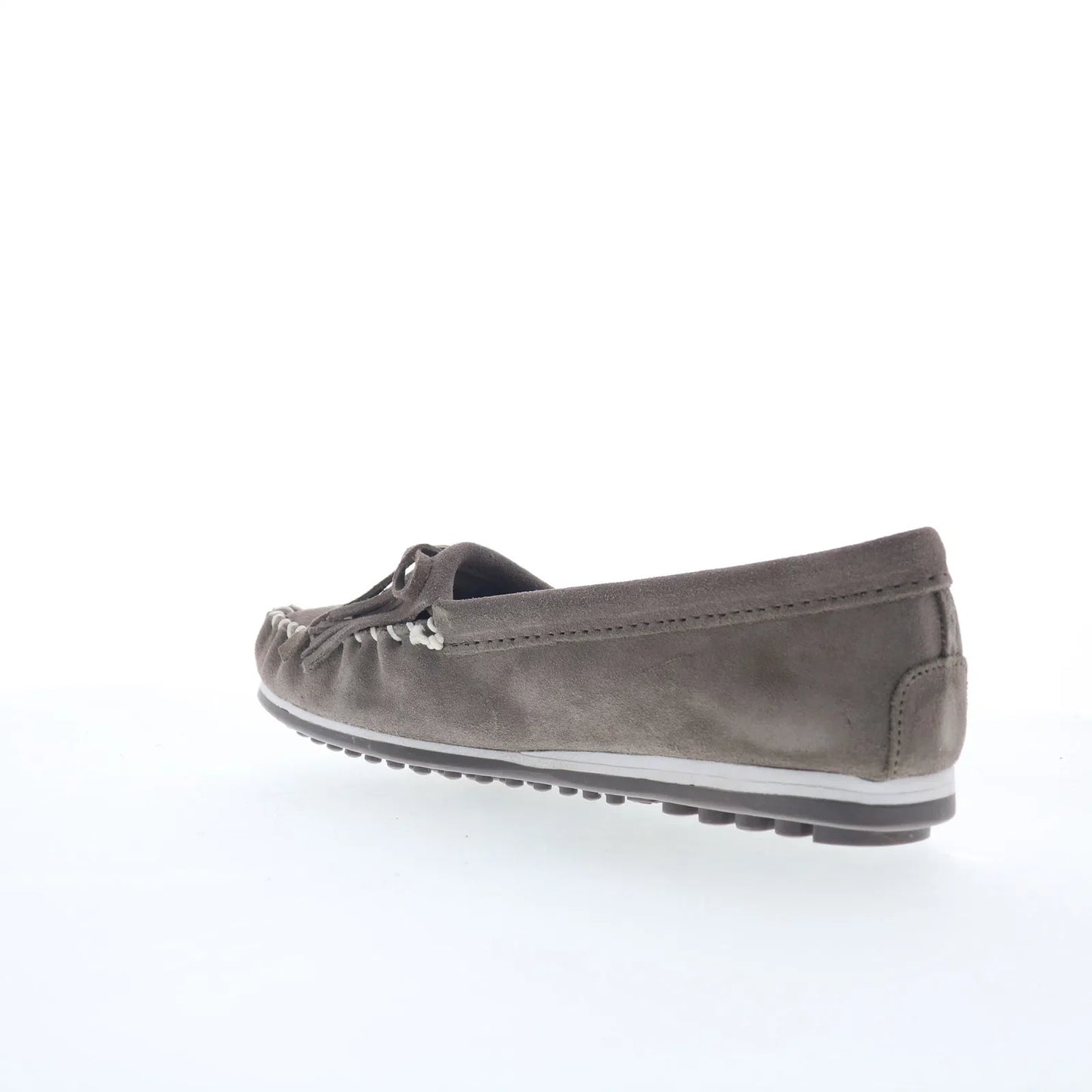 Minnetonka Kilty Plus 4301 Womens Gray Suede Slip On Loafer Flats Shoes