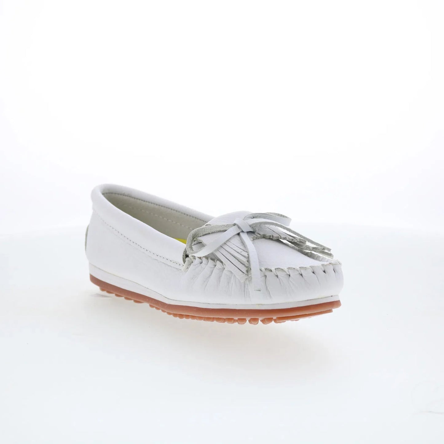 Minnetonka Kilty Plus 4324 Womens White Leather Loafer Flats Shoes