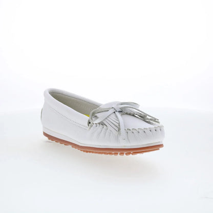 Minnetonka Kilty Plus 4324 Womens White Leather Loafer Flats Shoes