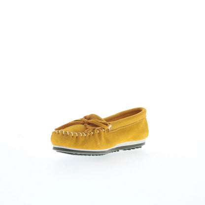 Minnetonka Kilty Plus 4330 Womens Yellow Suede Slip On Loafer Flats Shoes