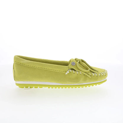 Minnetonka Kilty Plus 4332 Womens Green Suede Slip On Loafer Flats Shoes