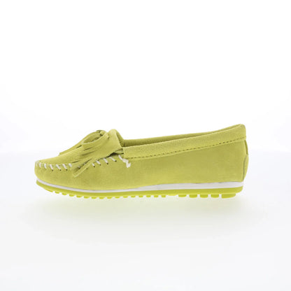 Minnetonka Kilty Plus 4332 Womens Green Suede Slip On Loafer Flats Shoes