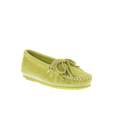 Minnetonka Kilty Plus 4332 Womens Green Suede Slip On Loafer Flats Shoes