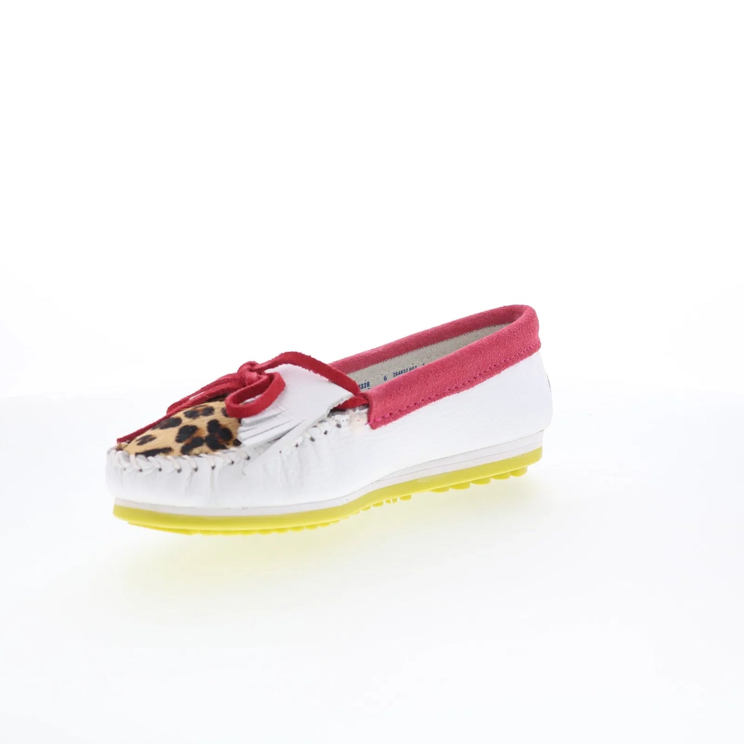 Minnetonka Kilty Plus Leopard Plug 4328 Womens White Loafer Flats Shoes