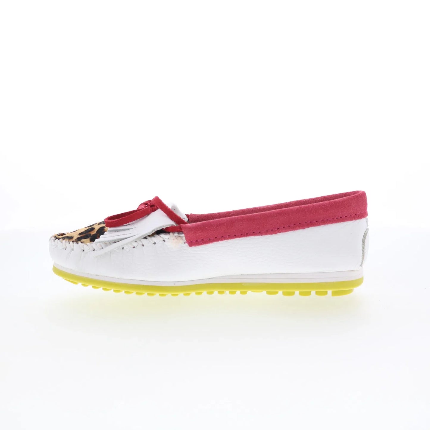 Minnetonka Kilty Plus Leopard Plug 4328 Womens White Loafer Flats Shoes