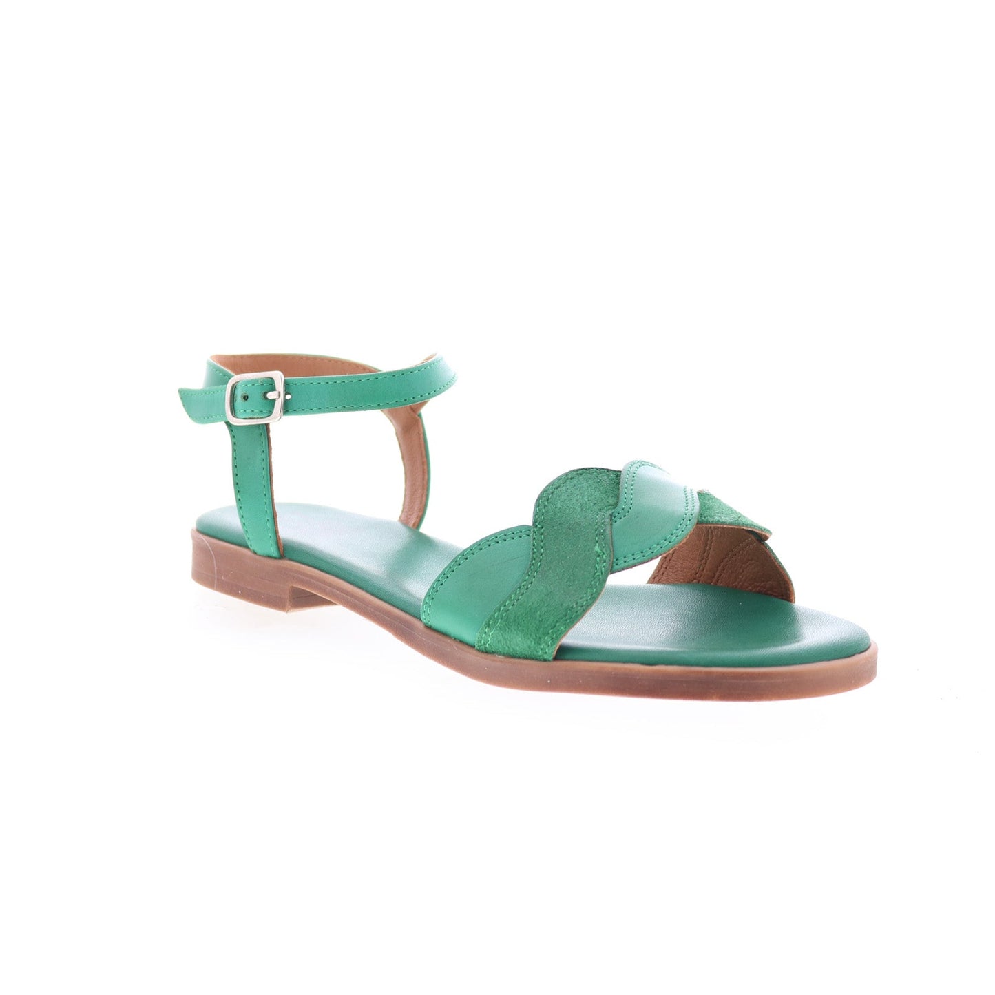 Miz Mooz Lakelyn Womens Green Leather Hook & Loop Strap Sandals Shoes