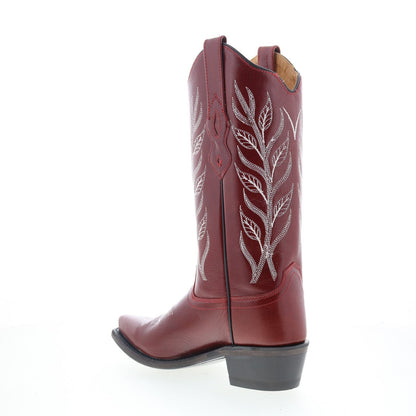 Jama Old West LF1574 Womens Red Leather Slip On Cowboy Western Boots