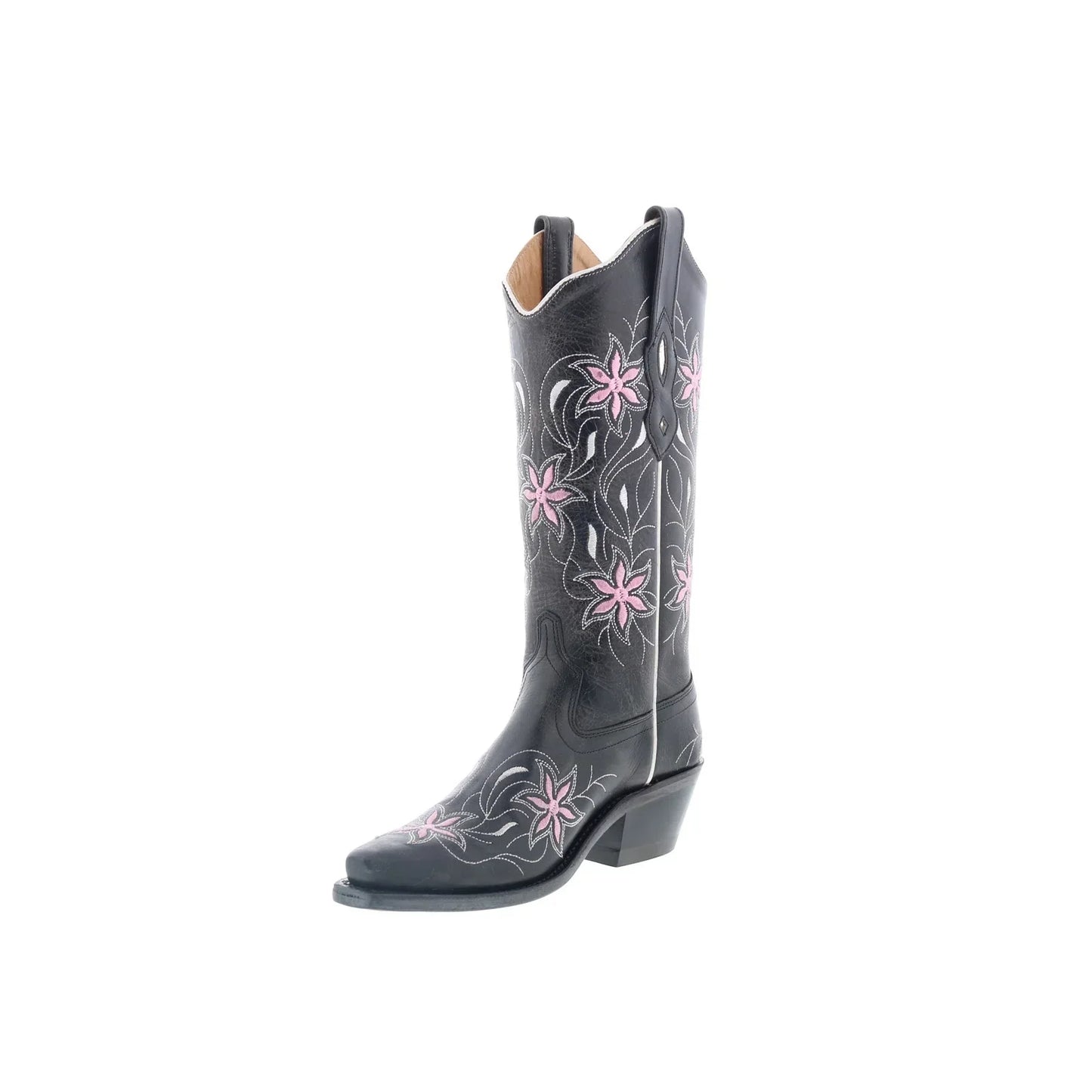 Jama Old West LF1593 Womens Black Leather Slip On Cowboy Western Boots