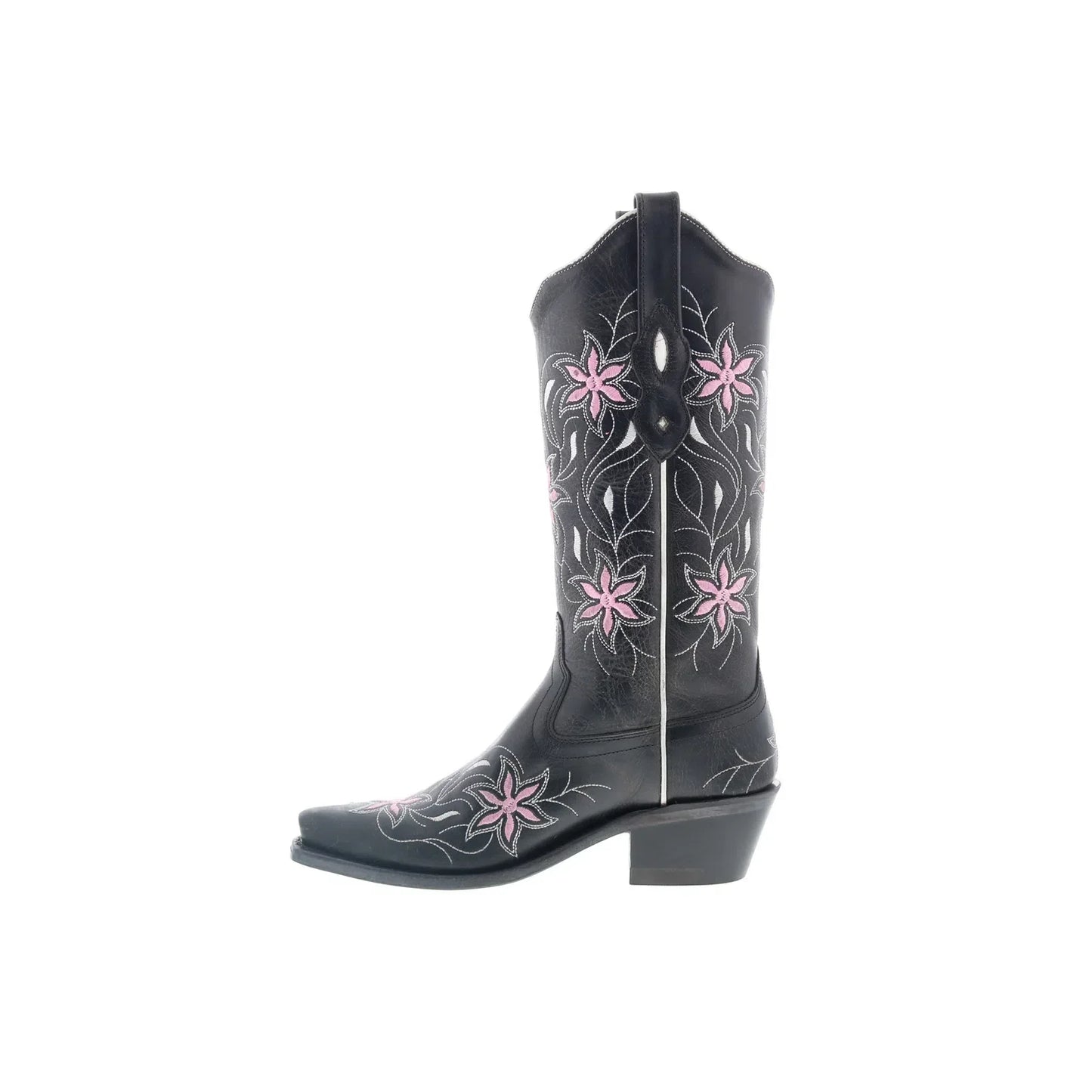 Jama Old West LF1593 Womens Black Leather Slip On Cowboy Western Boots