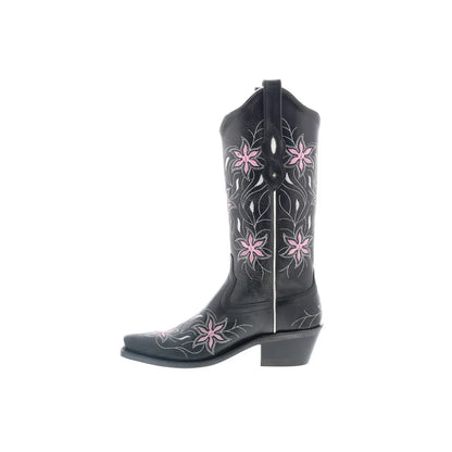 Jama Old West LF1593 Womens Black Leather Slip On Cowboy Western Boots