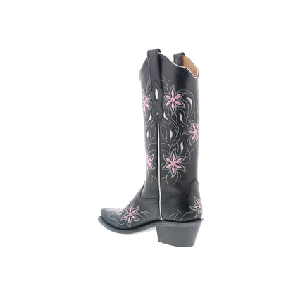 Jama Old West LF1593 Womens Black Leather Slip On Cowboy Western Boots