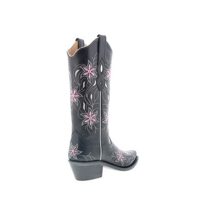 Jama Old West LF1593 Womens Black Leather Slip On Cowboy Western Boots