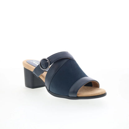 Trotters Mitzie T2515-400 Womens Blue Leather Slip On Heeled Sandals Shoes