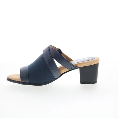 Trotters Mitzie T2515-400 Womens Blue Leather Slip On Heeled Sandals Shoes