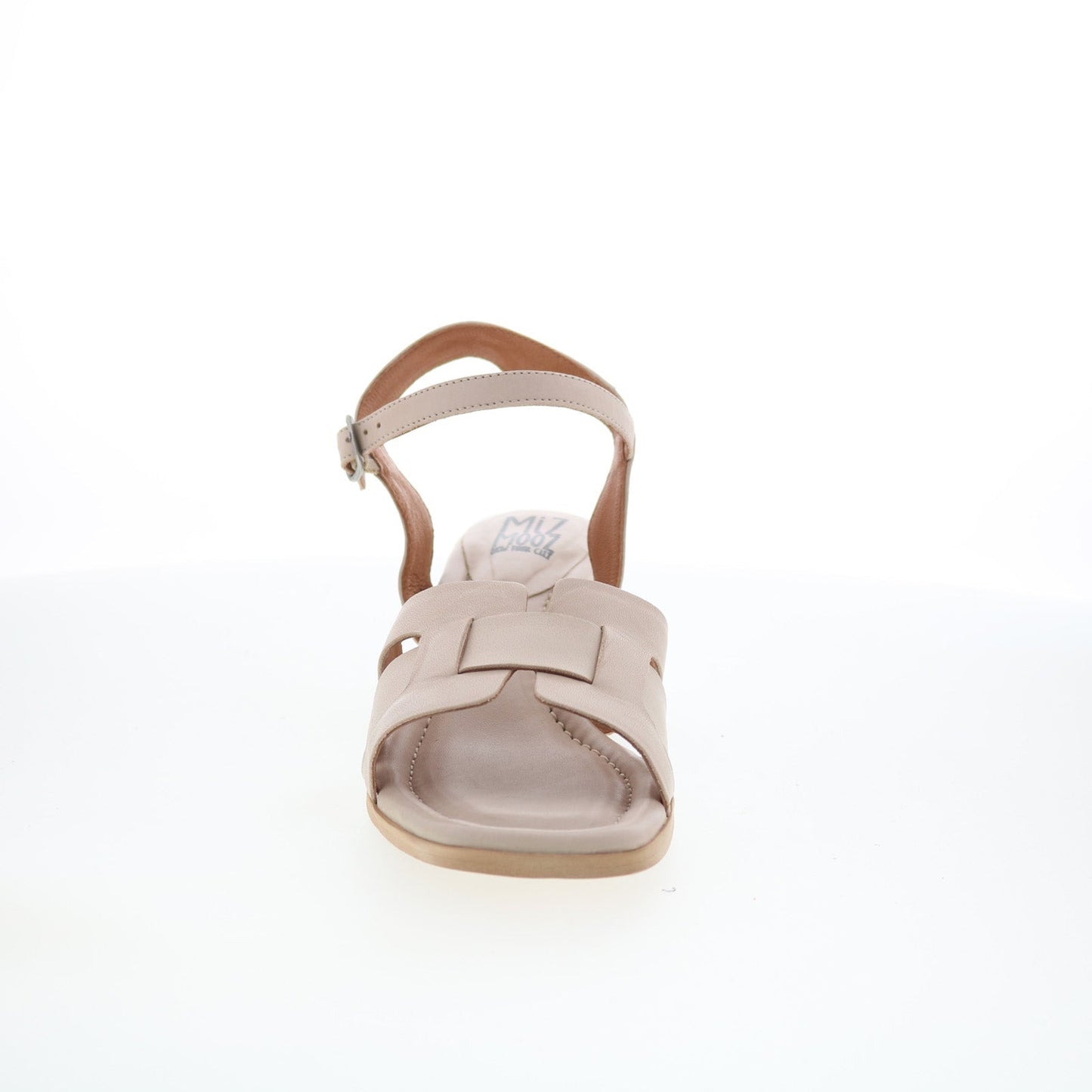 Miz Mooz Oakley Womens Beige Leather Hook & Loop Heeled Sandals Shoes