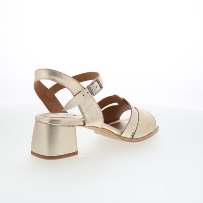 Miz Mooz Olyssa Womens Gold Leather Hook & Loop Heeled Sandals Shoes