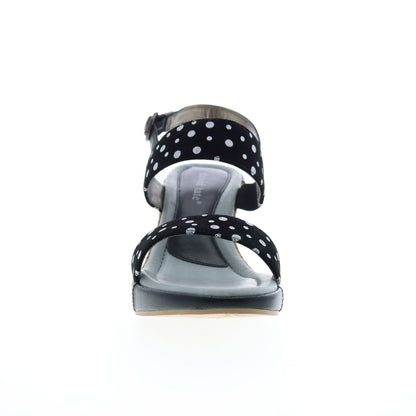 David Tate Rome Womens Black Leather Hook & Loop Wedges Heels Shoes
