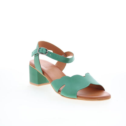 Miz Mooz Rubie Womens Green Leather Hook & Loop Heeled Sandals Shoes