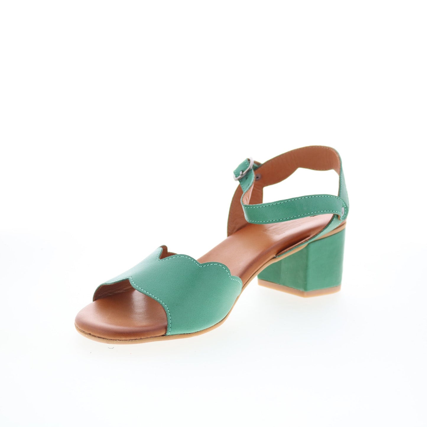 Miz Mooz Rubie Womens Green Leather Hook & Loop Heeled Sandals Shoes