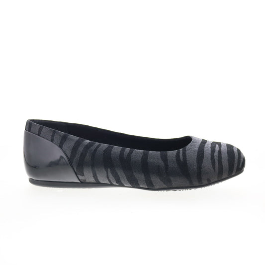 Softwalk Sonoma S1862-941 Womens Black Wide Leather Ballet Flats Shoes