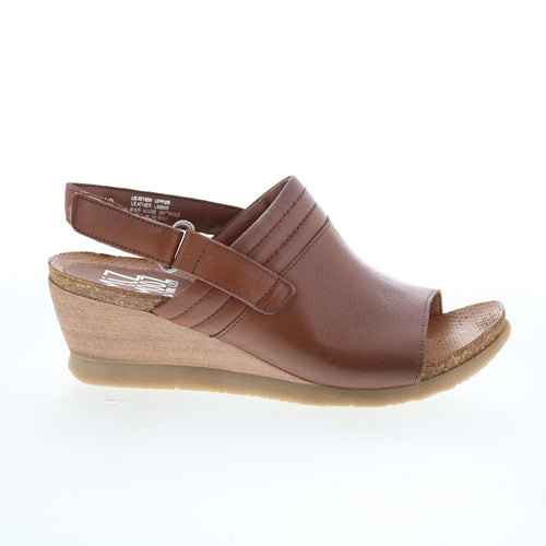 Miz Mooz Sabina Womens Brown Leather Strap Wedges Sandals Shoes