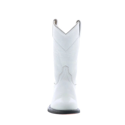 Jama Old West SRL4021 Womens White Leather Slip On Cowboy Western Boots