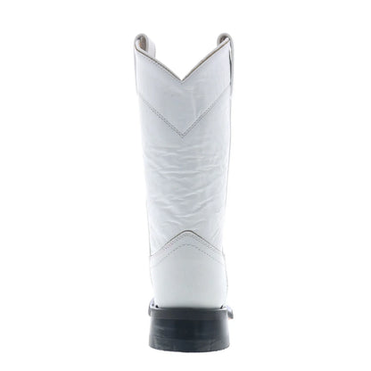 Jama Old West SRL4021 Womens White Leather Slip On Cowboy Western Boots