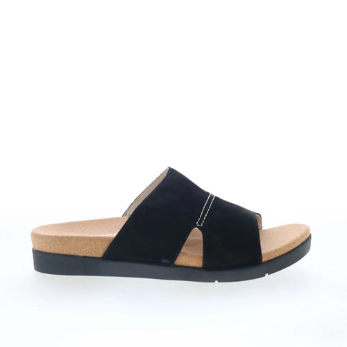 Spenco Sunrise Slide SP1218BLK Womens Black Nubuck Slides Sandals Shoes