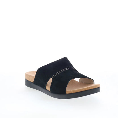 Spenco Sunrise Slide SP1218BLK Womens Black Wide Nubuck Slides Sandals Shoes