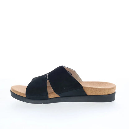 Spenco Sunrise Slide SP1218BLK Womens Black Nubuck Slides Sandals Shoes