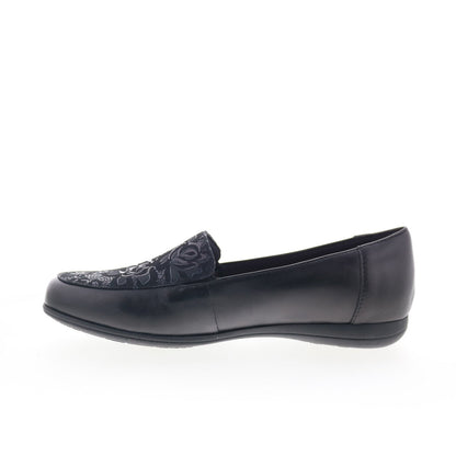 Trotters Deanna T2055-061 Womens Black Leather Slip On Loafer Flats Shoes