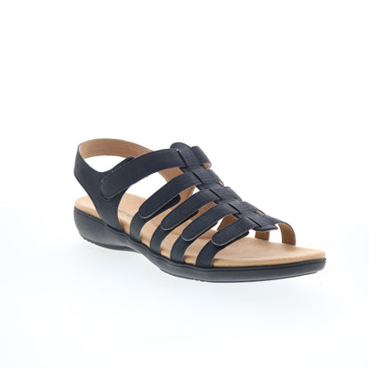 Trotters Tiki T2109-036 Womens Black Nubuck Strap Sandals Shoes