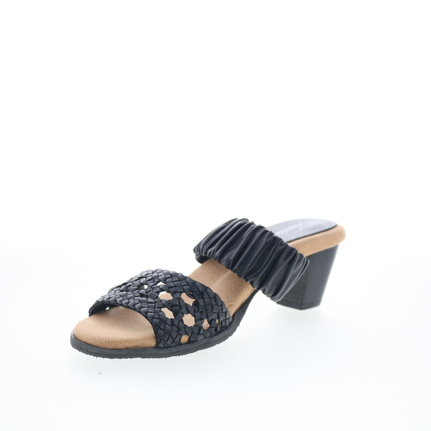 Trotters Mae T2314-001 Womens Black Leather Slip On Heeled Sandals Shoes
