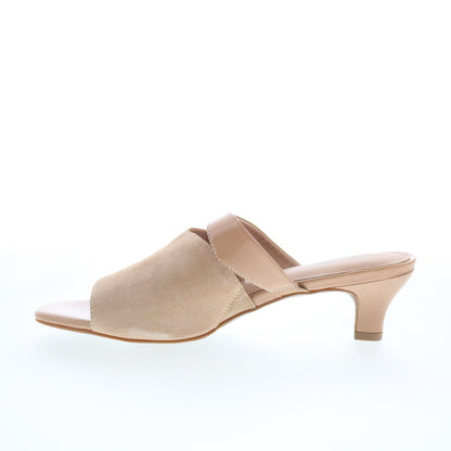 Trotters Ninette T2518-160 Womens Beige Suede Slip On Heeled Sandals Shoes