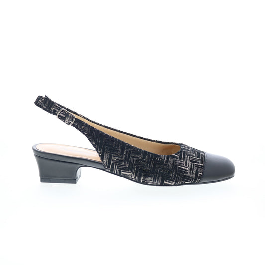 Trotters Dea T7001-013 Womens Black Leather Slingback Heels Shoes