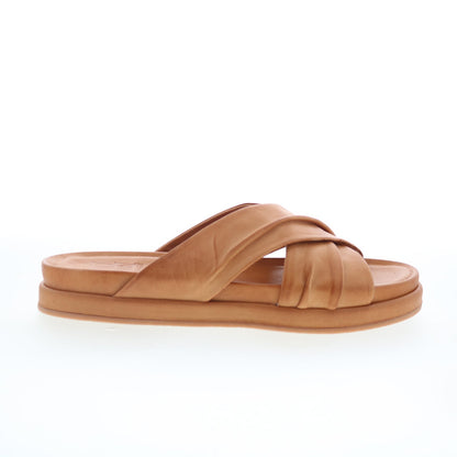 Miz Mooz Talisa Womens Brown Leather Slip On Slides Flats Shoes