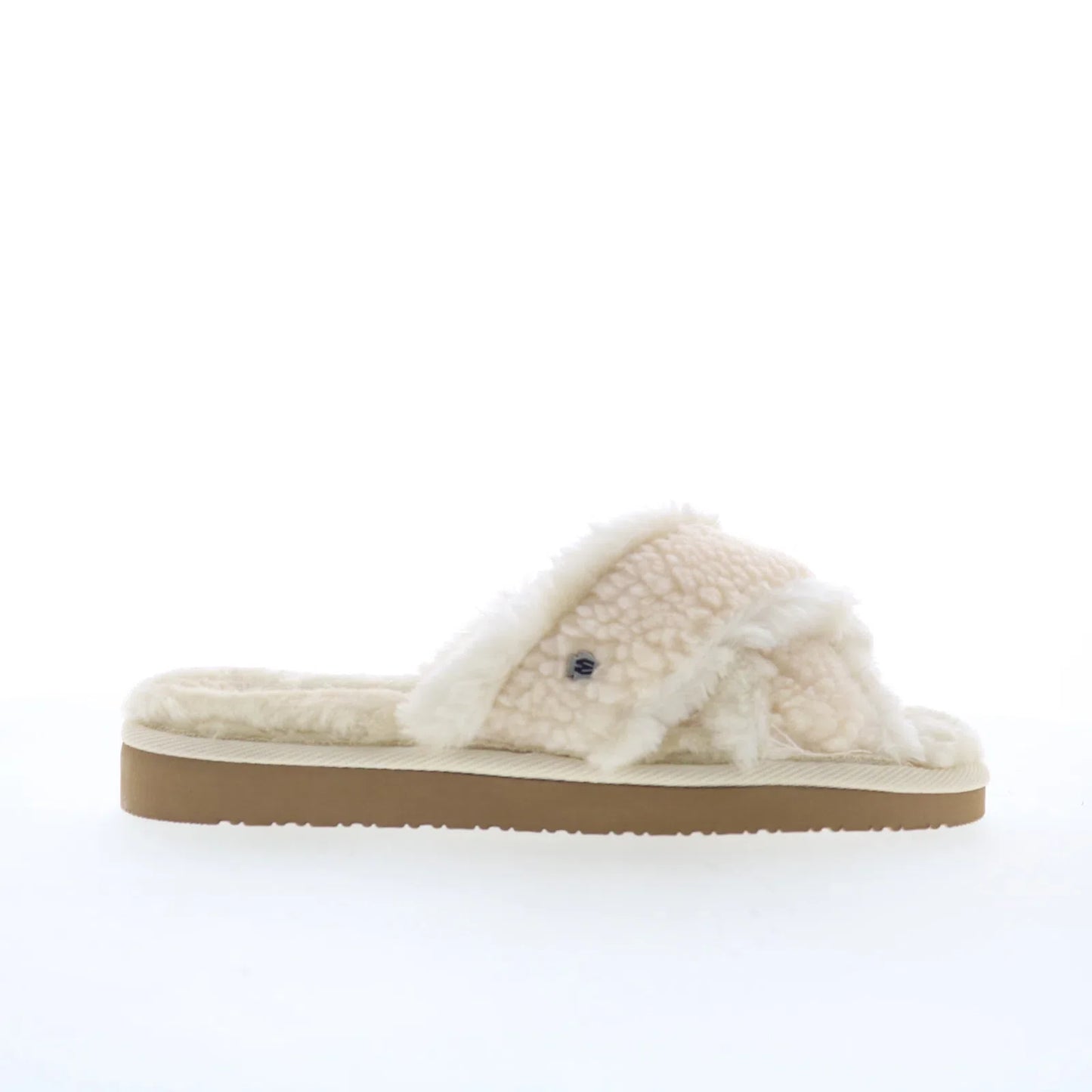 Minnetonka Teddy Crossband 5993104 Womens Beige Canvas Slides Slippers Shoes