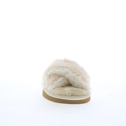 Minnetonka Teddy Crossband 5993104 Womens Beige Canvas Slides Slippers Shoes
