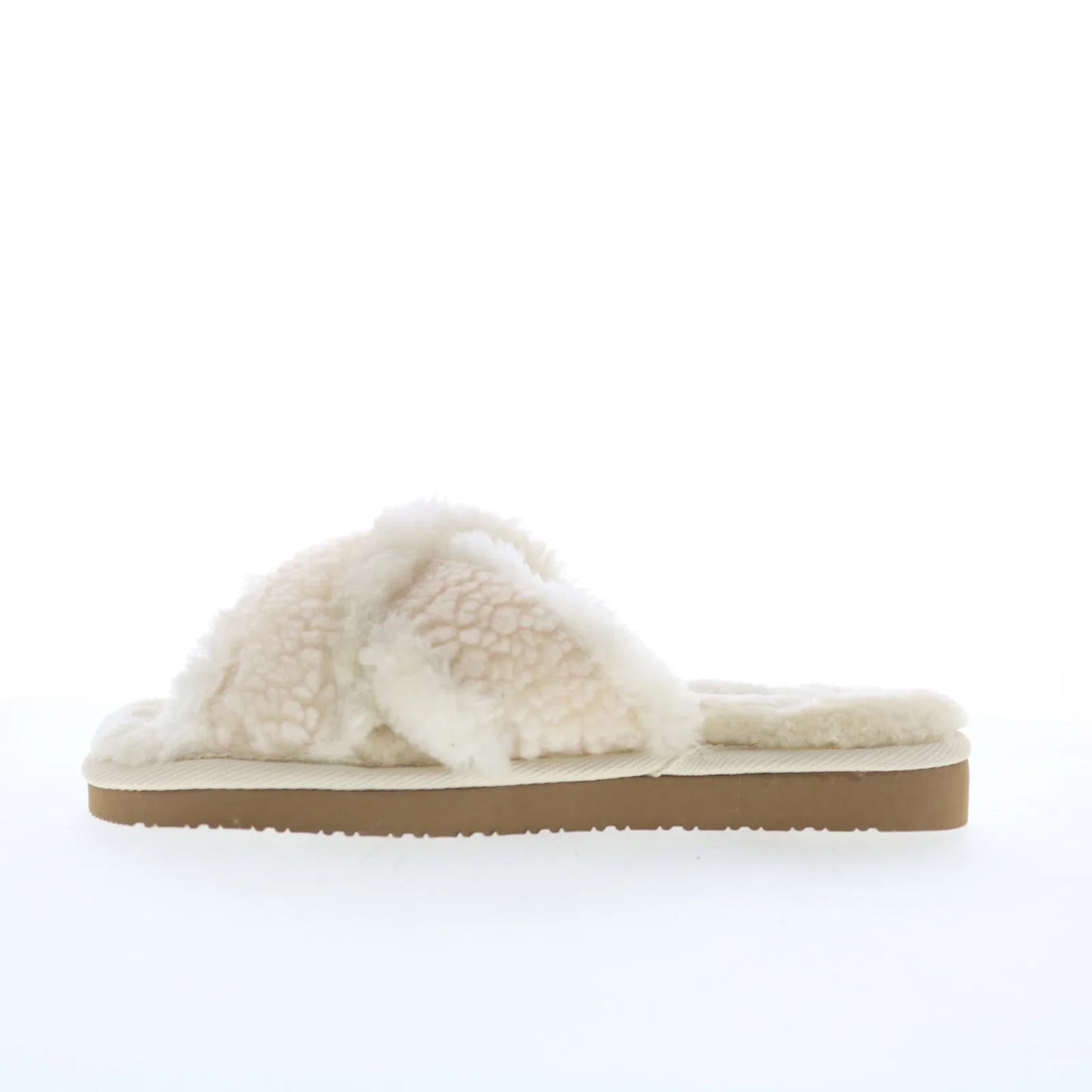 Minnetonka Teddy Crossband 5993104 Womens Beige Canvas Slides Slippers Shoes